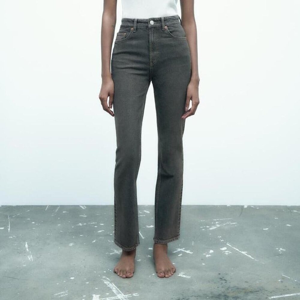 ZARA Stovepipe Jeans High Rise Straight Leg Ankle Denim Minimalist Classic